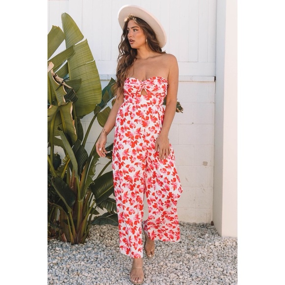 Floral Strapless Jumpsuit - Picture 1 of 5
